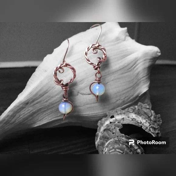 Handmade Copper & Opalite Drop Earrings - Picture 4 of 7